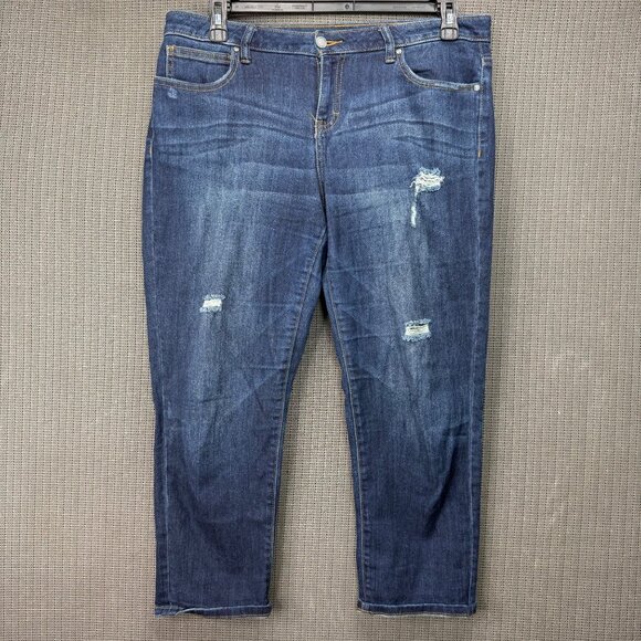 Jennifer Lopez Womens Size 8S Boyfriend Distressed Mid Rise Jeans Dark Wash - Picture 1 of 10